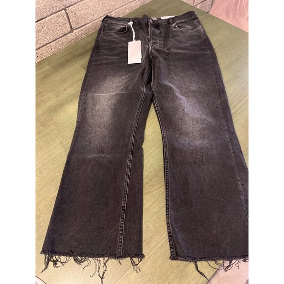 Boyish Denim - Boyish High-Rise Straight-Leg Distressed Black Denim Jeans W/ Frayed Hem For Wom